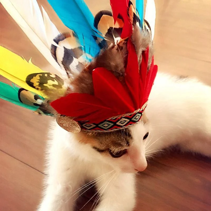

Ethnic Cat Costumes Pet Indians Style Feather Headgear Hat Costume Festival Cosplay For Cats