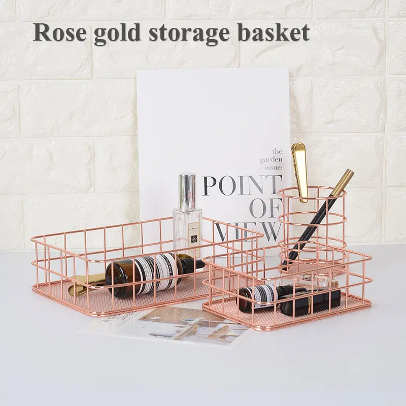 

New Rose Gold Multifunctional Debris Basket Desktop Stainless Steel Storage Box Storage Basket Drop shipping