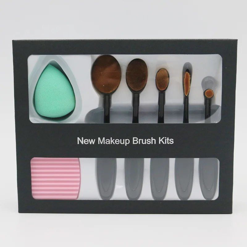 

New Arrival 5 +2 Makeup Brush Silicone Brush Clean Tool Puff Egg Toothbrush-type Make-up Brush Set Makeup Kit