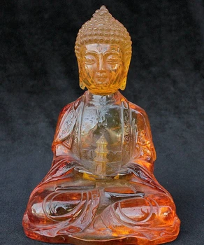 

8" Tibet Buddhism Amber Shakyamuni Amitabha Buddha Sakyamuni Stupa Pagoda Statue