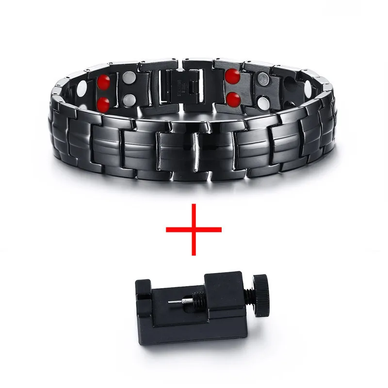 Meaeguet Casual Healthy Energy Bracelet Jewelry For Men Black Stainless Steel Chain Link Magnet Therapy Bracelets 15mm Wide - Окраска металла: Add tool