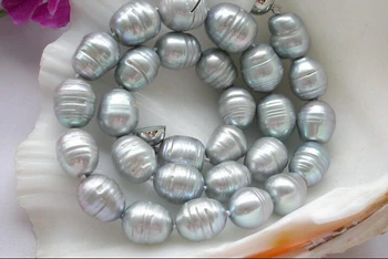 

shipping>>>>GREAT 17" 13mm rice gray freshwater cultured pearl necklace Z4026