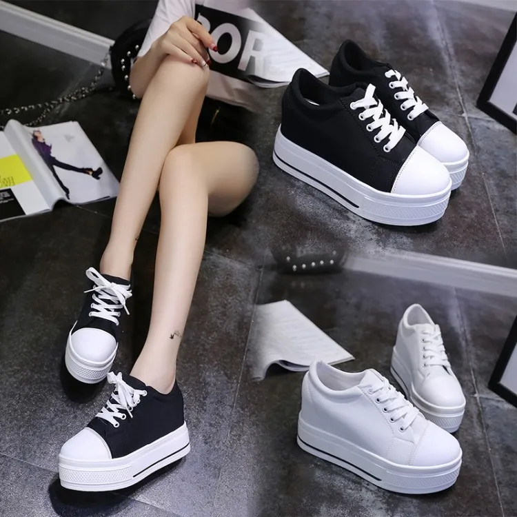 

Wedges Canvas Shoes Woman Platform Vulcanized Shoes Hidden Heel Height Increasing Casual Shoes female chaussure femme 3219