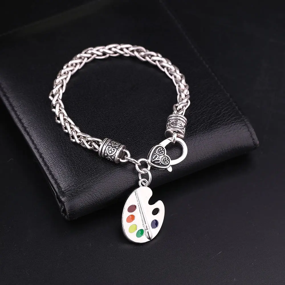 Skyrim Artist Paint Palette E Paint Brush Charms Bracciale A Catena Di Grano Gioielli Tono Argentato Per Uomo/Donna Regalo Per Pittore