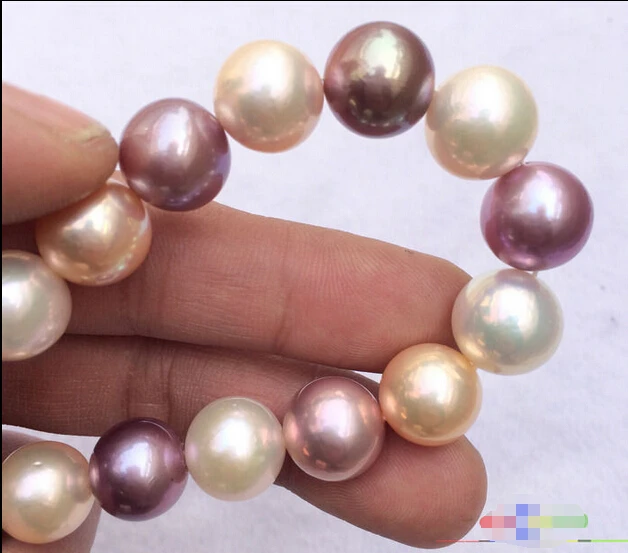 

HOT## Wholesale FREE SHIPPING AAAAA++ 100% natural 17" 14mm round white pink lavender Edison pearl necklace 14