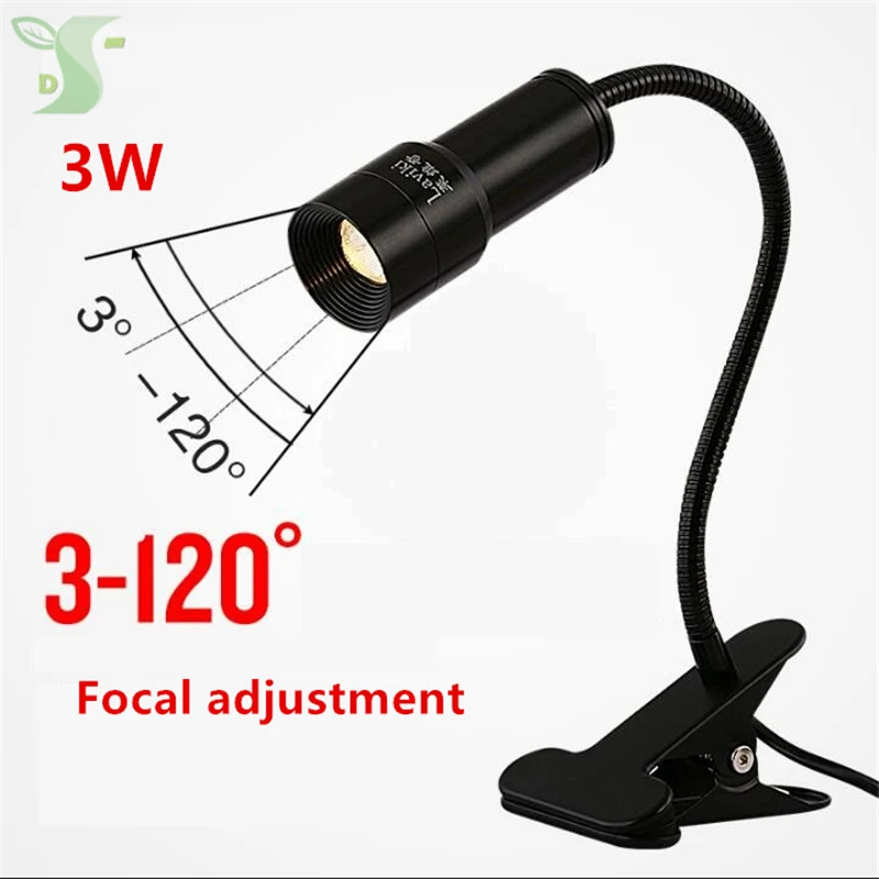 

3w led spotlight cob CREE chip Adjustable focal length ac85-265v with switch Clip 300-300lm Table lamp bedside lamp