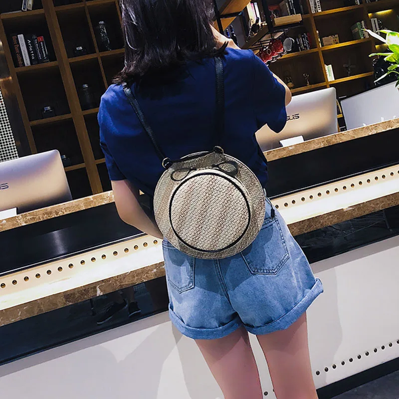 New Fashion Women Summer Straw Backpack INS Popular Female Hat Back Pack Lady Travel Casual Mochila Stripe Knit Crossbody BP3008 (14)