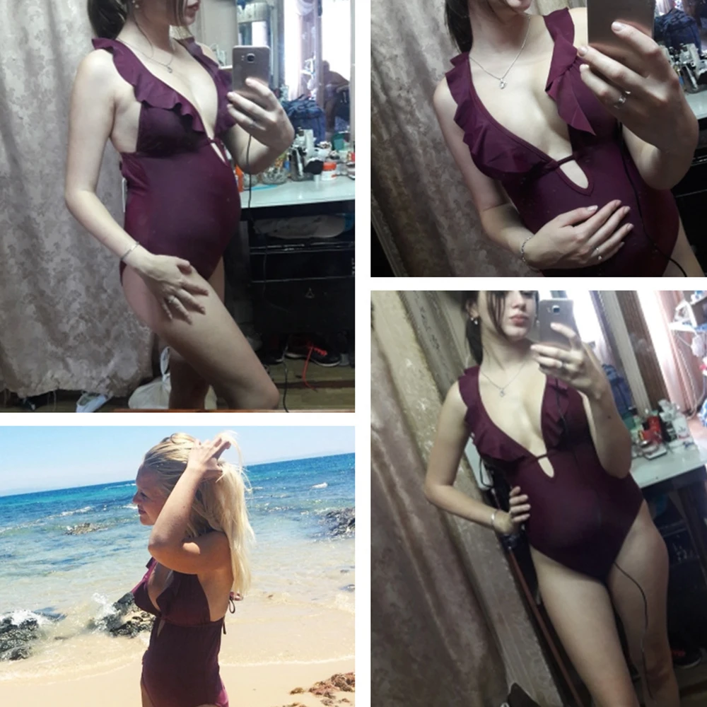 Новинка, летний слитный купальник, женский купальник с v-образным вырезом и рюшами, пляжный купальный костюм