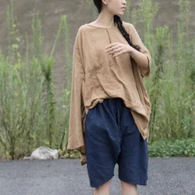 Женские хлопковые нестандартные футболки, одноцветные, лето, новые винтажные повседневные футболки с круглым вырезом и рукавом средней длины размера плюс, женская одежда