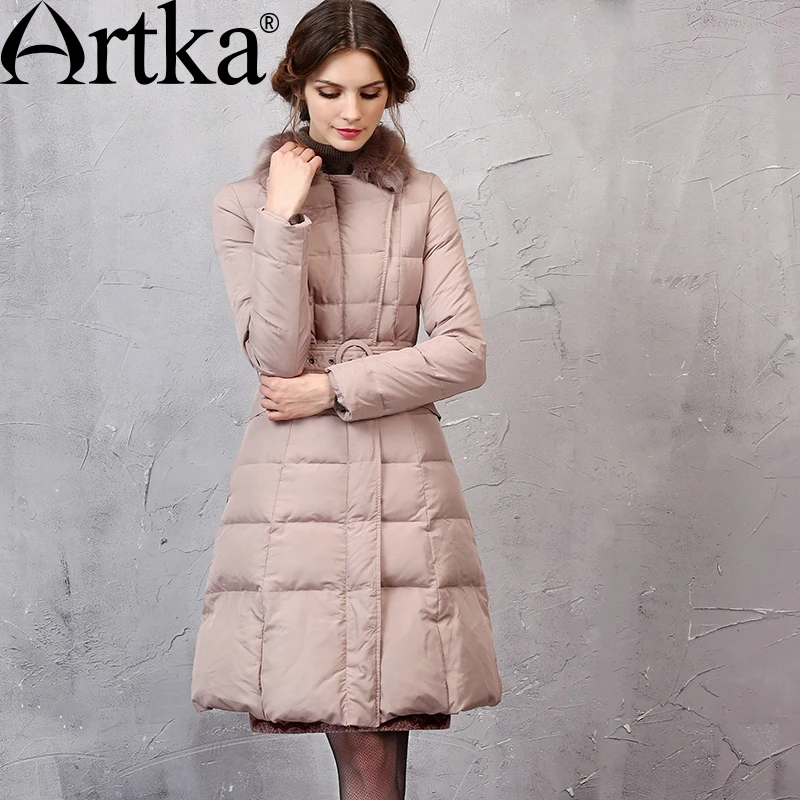 

ARTKA Duck Down Coat For Women Long Parka With Detachable Fur Female Warm Windbreaker With Belt Elegant Raincoat Women ZK10058D