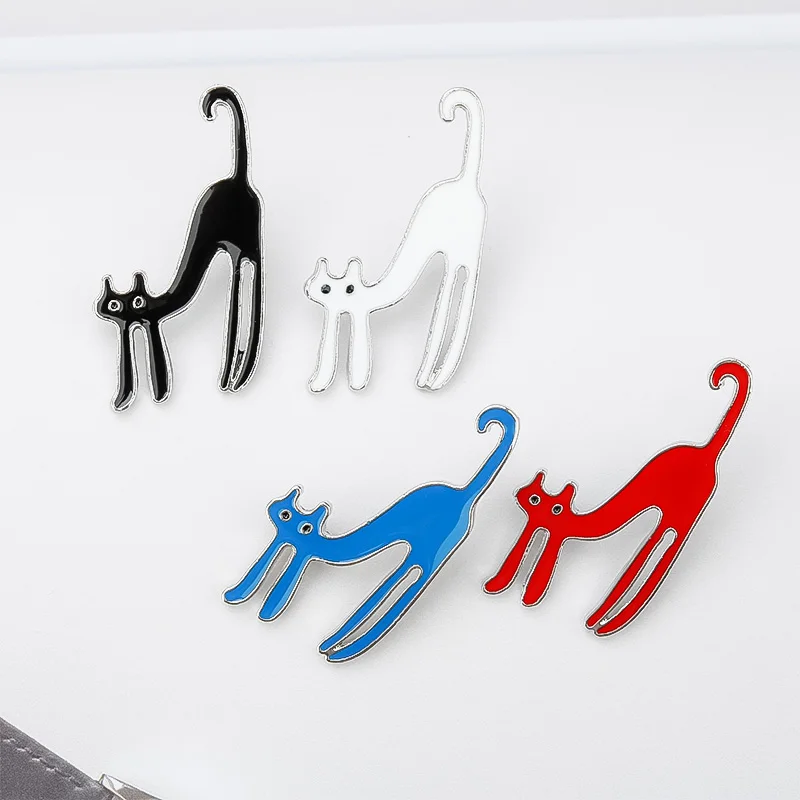 

4 colors stretched cat enamel brooch ladies collar bag pin creative cartoon animal badge children gift fashion jewelry