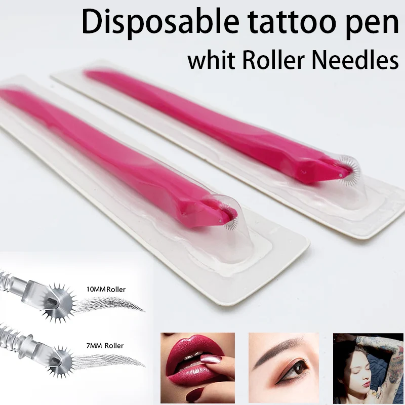 

New 7mm/10mm Disposable Tattoo Pen with Roller Needles Microblading Needles Roller Newes Easy Coloring for Shading Micro Blade