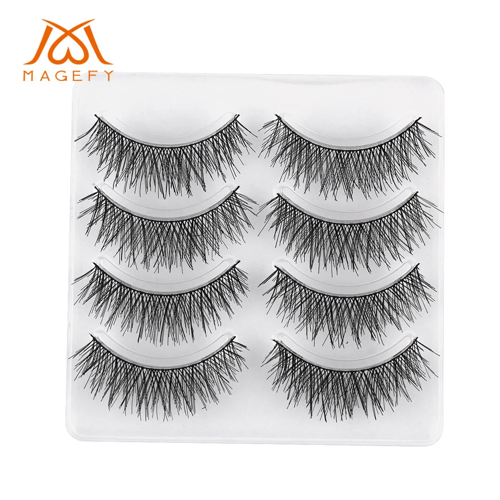 

4Pair 3D Natural Thick False Fake Eyelashes Eye Lashes Makeup Extension Natural Mink Lashes Fluffy Strip Eyelashes Tool L58