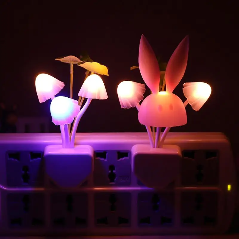 

Smart Light Sensor Changeable Color Lamp Wall Lamp LED Mushroom Rabbit Night Light US Plug/EU Plug 110V-220V Bedroom