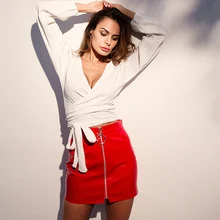 AmberHeard Лето г. корейское платье-карандаш юбки для женщин для Модные, пикантные Высокая талия тонкий молния Мини юбка обёрточная бумага короткие кож