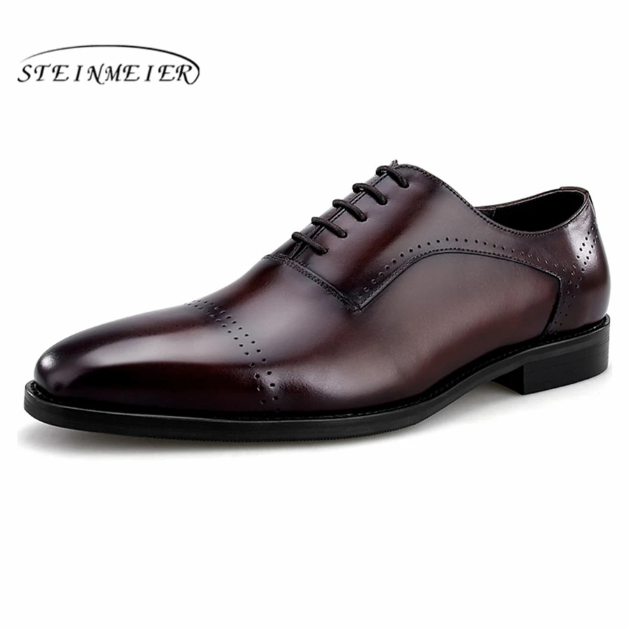 

Mens formal shoes Genuine leather oxford shoes for men dressing wedding men's brogues office shoes lace up male suit shoes 2019
