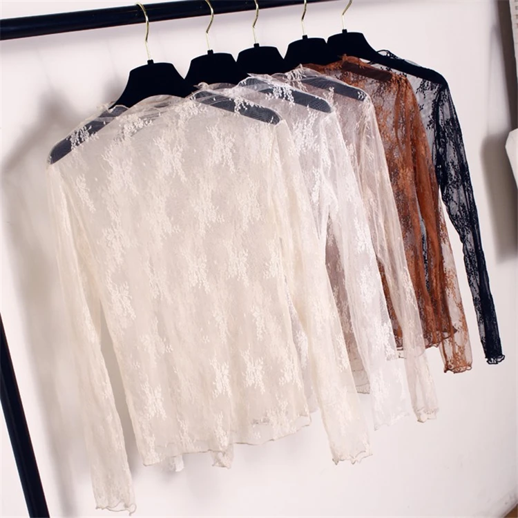 

Summer Sexy Transparent Mesh Blouse Shirts Women Ladies Casual Long Sleeve White See Through Sheer Tops Blusas Femme Shirt 8