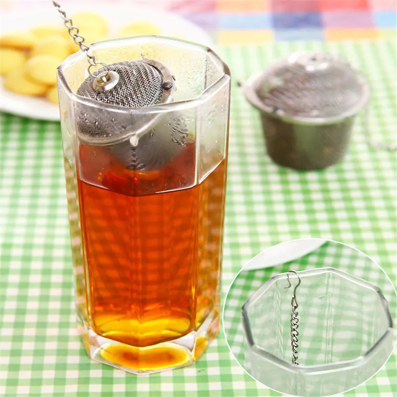 

Stainless Steel Bucket Mesh Tea Ball Stew Soup Spice Sieve Infuser Filter Teabags with Chain Kitchen Coffee Herbal Filter