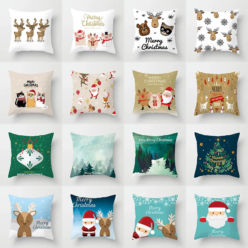 

1Pcs 45*45 Cm Happy New Year Christmas Decorations for Home Cartoon Santa Claus Xmas Decorative Pillows Cover adornos navidad