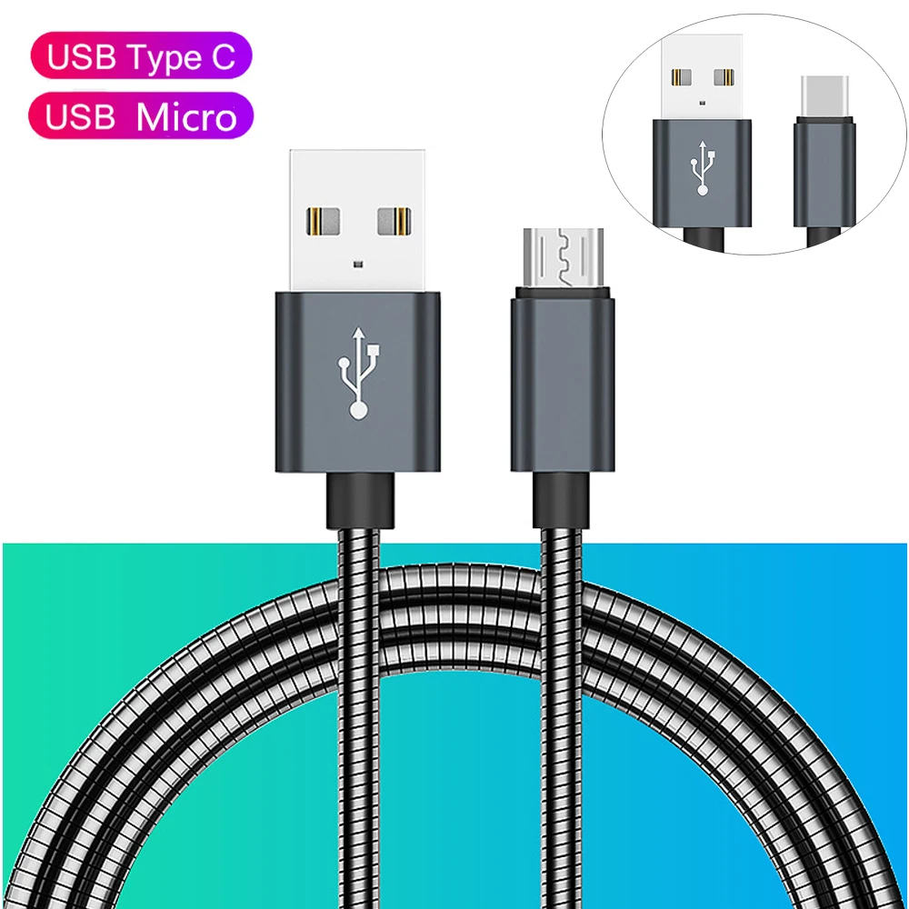 Jetjoy металлический Плетеный Micro usb type C Быстрый умный зарядный кабель для передачи данных для huawei Xiaomi samsung зарядный шнур из нержавеющей стали 1 м