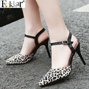 

Eokkar 2019 Women Leopard Pumps Thin High Heel Pointed Toe Synthetic Patent Leather Ladies Ankle Strap Pumps Big Size 34-45