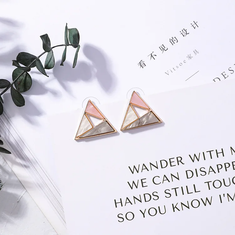 Корейский уксусная кислота красочные акриловые треугольные квадратные серьги-гвоздики для женщин винтажные полые геометрические Круглые Серьги Brincos - Окраска металла: 2 pink triangle