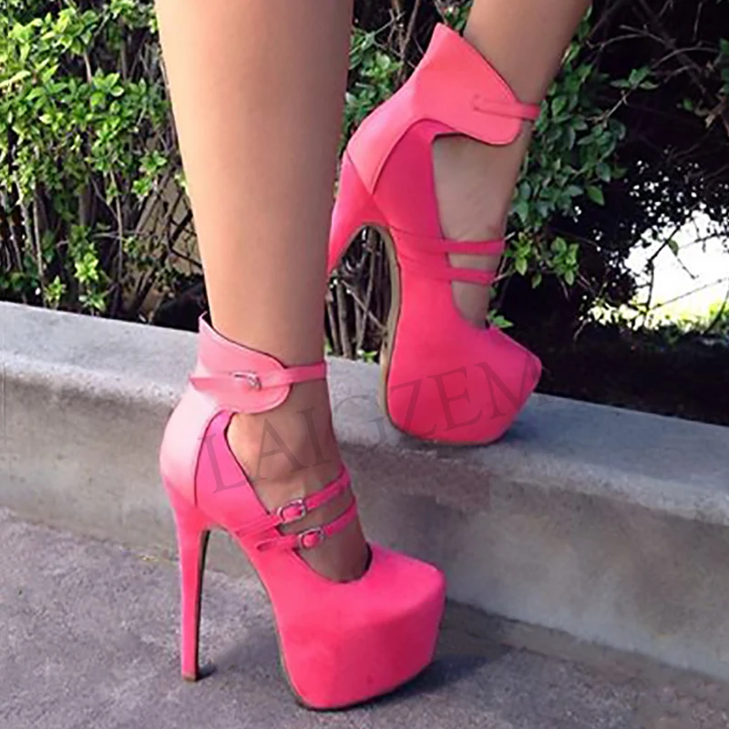 LAIGZEM CHIC Women Heels Party Club Platform Ankle Straps Ladies High Heels Sandals Shoes Woman Zapatos Mujer Large Size 34-52