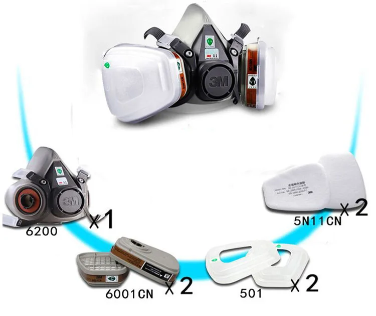 3M 6200 Respirator Gas Mask 7 Suit 3M 6001 Chemical Filter Paint Spray Anti-Fog Haze Pesticide Formaldehyde Particles Half Mask (7)