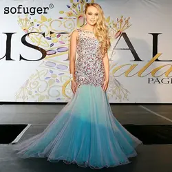 Небесно-голубая органза выпускного вечера Bling Beadings Vestidos De Festa длинное платье с открытой спиной для выпускного вечерние платья