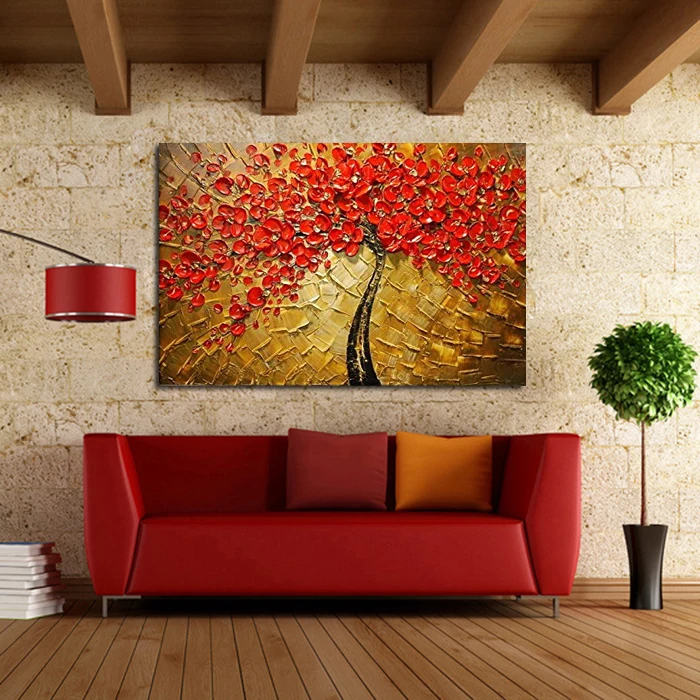 

Modern 100% Hand Painted Canvas painting Art Work for Wall Decor Home Decoration Abstract Red Flower Oil Painting on Canvas Art