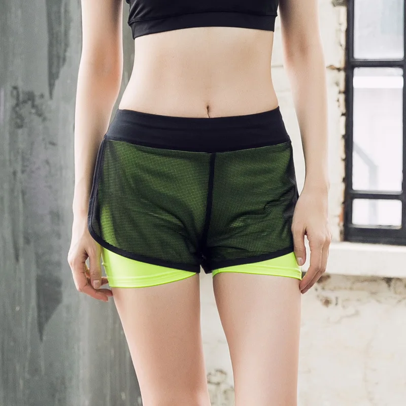 

The new sports fitness yoga shorts female summer running speed dry Breathable false two belt lining leisure shorts