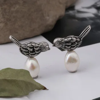 

925 pure silver pearl earrings bird fashion exquisite female