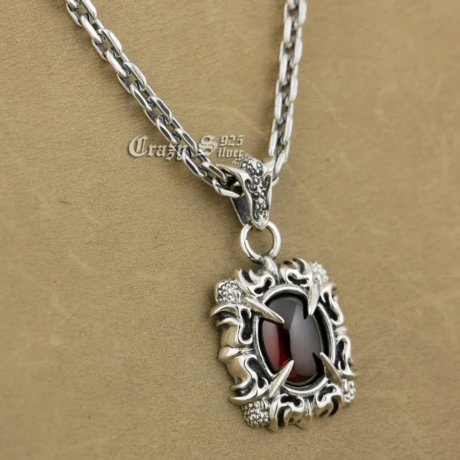 

925 Sterling Silver Claw Red CZ Stone Biker Pendant 9S121A 925 Sterling Silver Necklace 24 inches