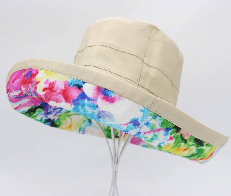 Модная Летняя женская шляпа от солнца с красочным принтом, широкие свисающие поля, пляжные шляпы, Панама для девочек