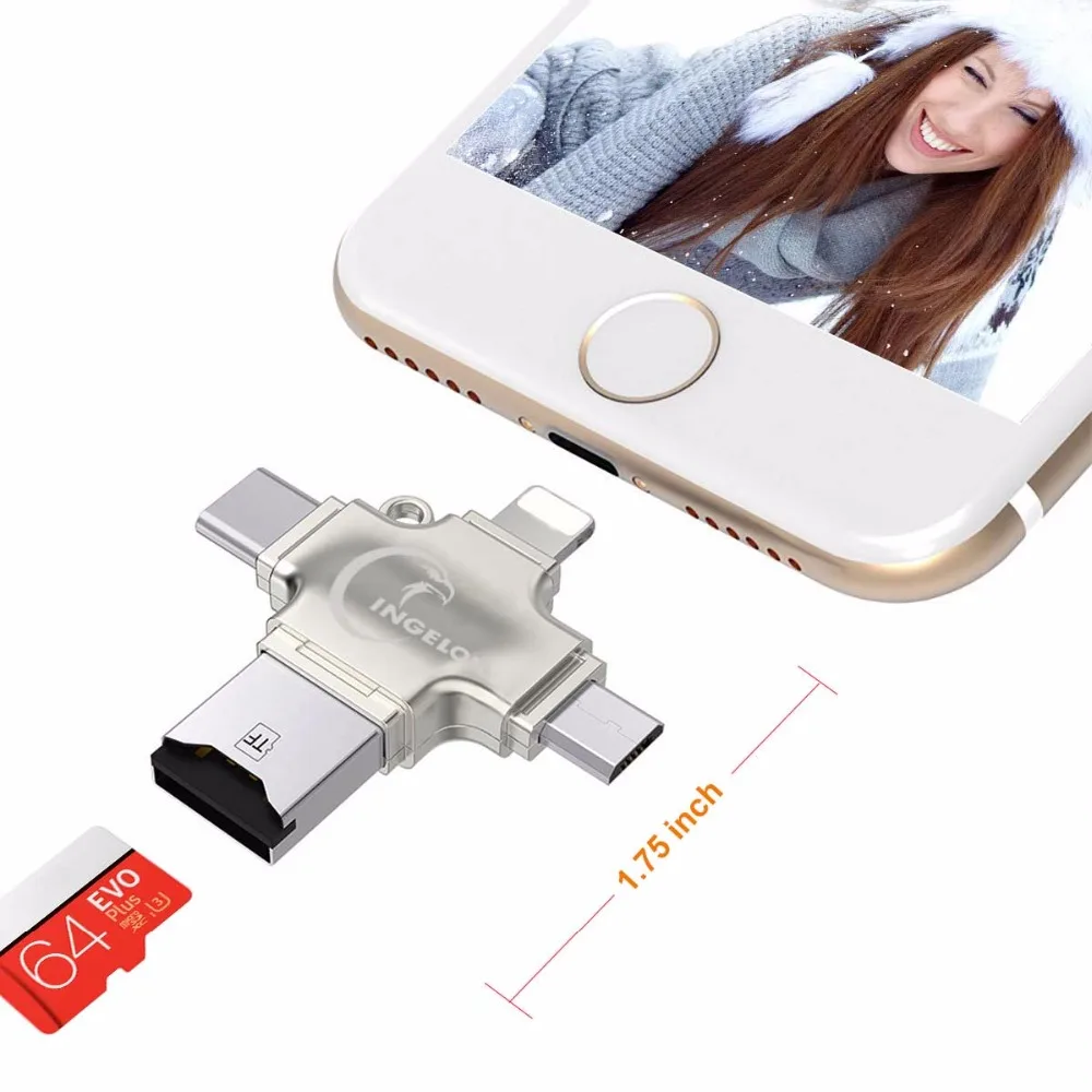 Ingelon Card Reader 4 in 1 TF Micro SD Card Adapter Metal microsdhcsdxc Lightning Flash Memory Card adaptador usb for iphone (5)