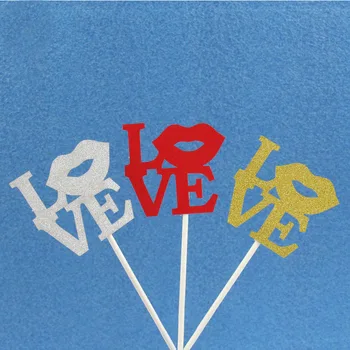

Cake Toppers Glitter Letter Love Cake Topper Lips Happy Birthday Cupake Flags Wedding Valentine DIY Decor Supplies Kids Patty