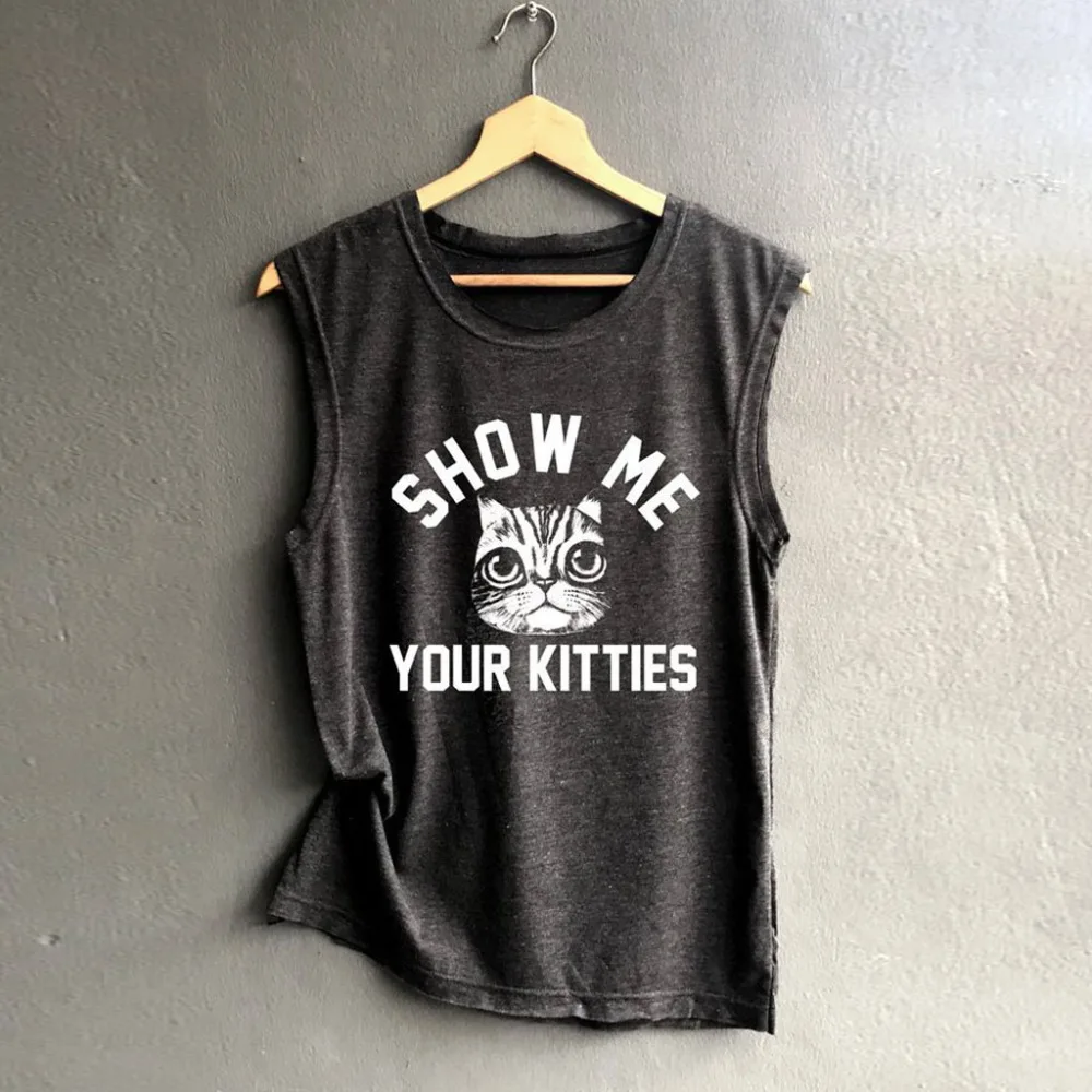 Haut Sexy Lady Harajuku Summer Shorts Sleeveless Tops Female Funny Cat Printed Vest Camisetas Verano Mujer Drop shipping c