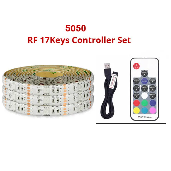 USB RGB Светодиодные ленты Водонепроницаемый 5V 5050 SMD RGB USB Светодиодные ленты светильник с регулируемой яркостью, лента светодиодный светильник 17key 44Key 24key 3key пульт дистанционного управления - Испускаемый цвет: White PCB RF 17Keys