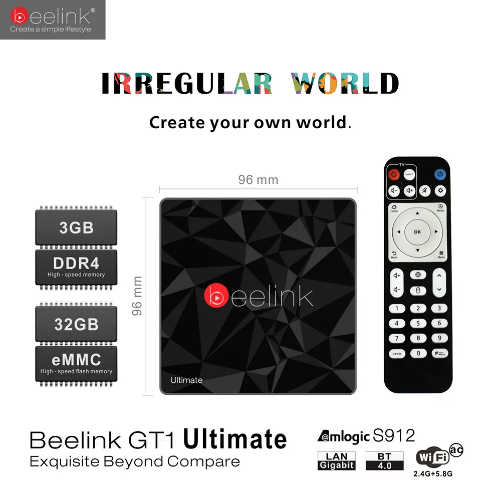  Beelink GT1 Ultimate TV Box 3G 32G Amlogic S912 Octa Core CPU DDR4 2.4G+5.8G Dual WiFi Android 7.1 