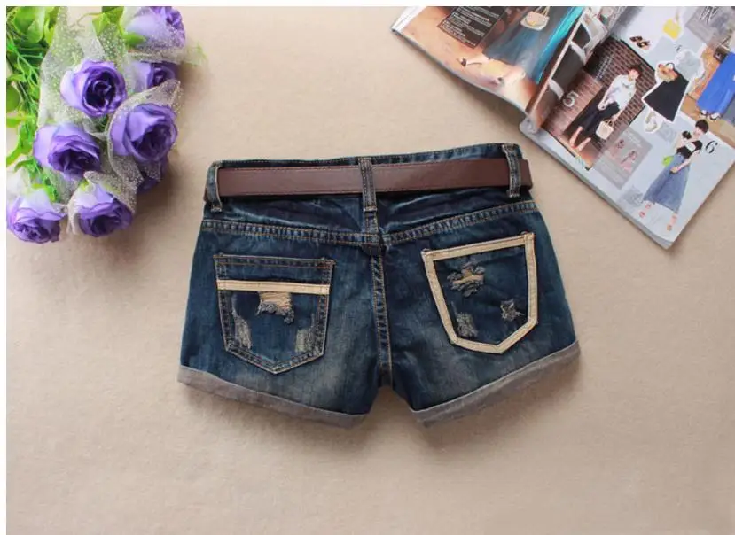 Summer Denim Shorts For Women Sexy Mini Shorts Women'S Rivet Holes Jeans Low Waist Shorts Without Belt Ripped Denim Short J2305