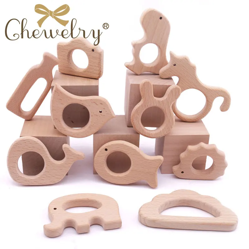 CHEWELRY 11Pc Baby Teether Beech Wooden Teether Baby Teething Toy Teething Accessories Kids Teething DIY Pendant Beech Teether