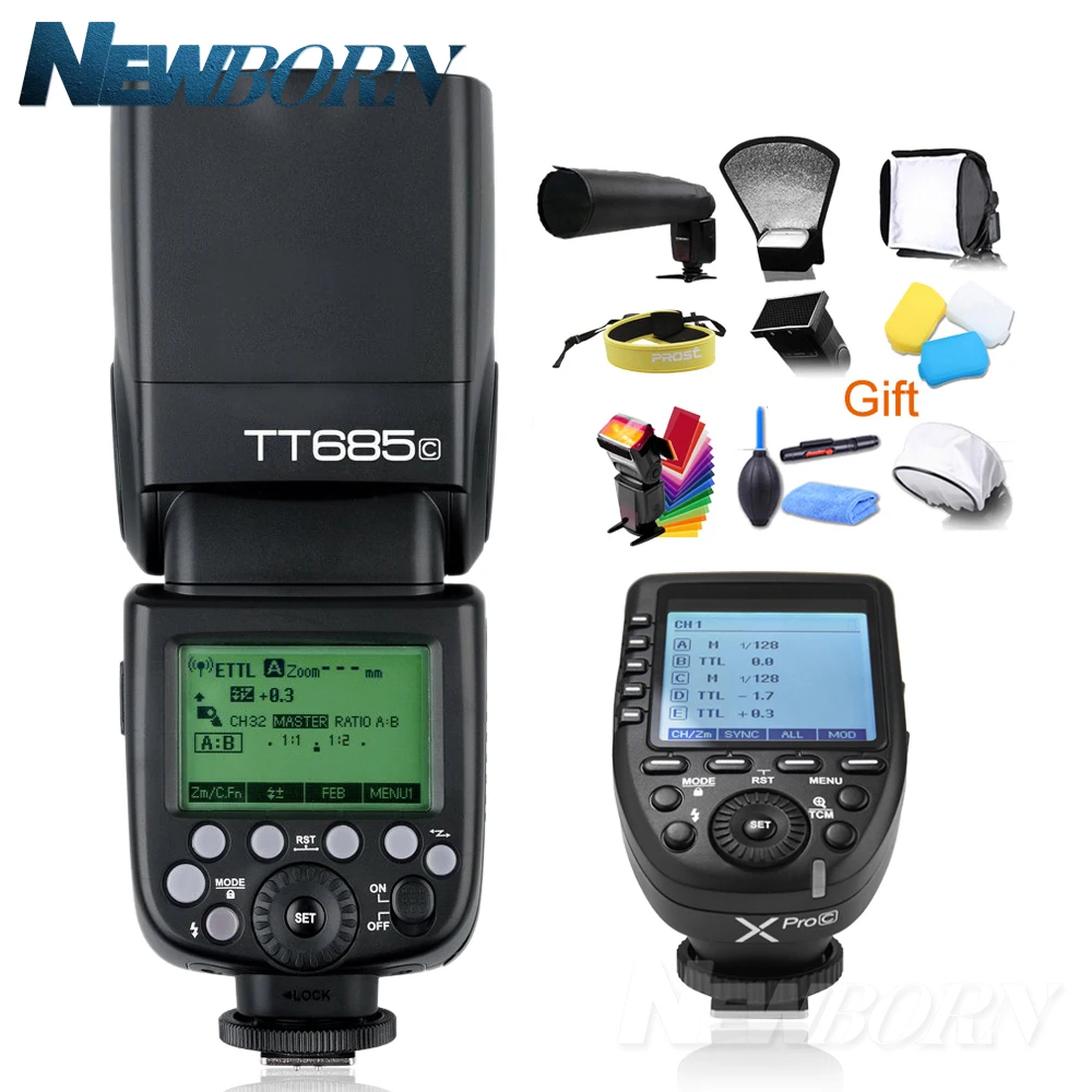 Godox TT685C TTL Cámara Flash 2,4 GHz Alta Velocidad 1/8000s GN60 + Xpro-C TTL transmisor inalámbrico para cámara Canon Eos + regalo - 1
