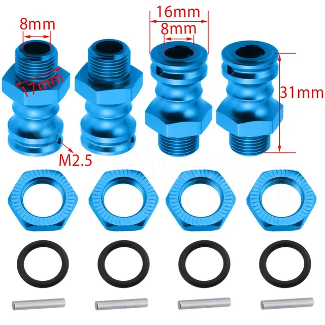 Best Offers 4pcs/lot 1/8th Aluminum Wheel Hex Hubs 17mm 23MM Extension Adapter With Steel Pin Inner Diameter 8mm + O-Ring For RC Hobby Car