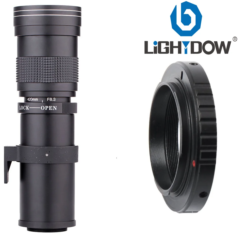 Супер телеобъектив Lightdow 420 800 мм F/8 3 16 ручной зум объектив + кольцо адаптера T2 для
