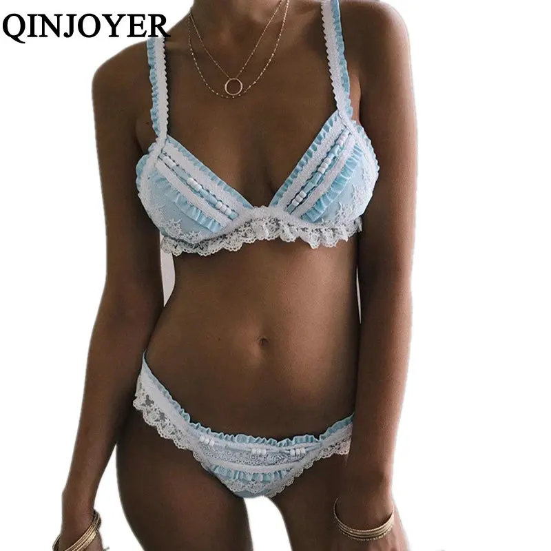 QINJOYER Sexy Micro Bikini Set Lace Up Brazilian Swimsuit Women 2019 Thong Bathing Suits Halter Mini Push Swimwear | Женская одежда