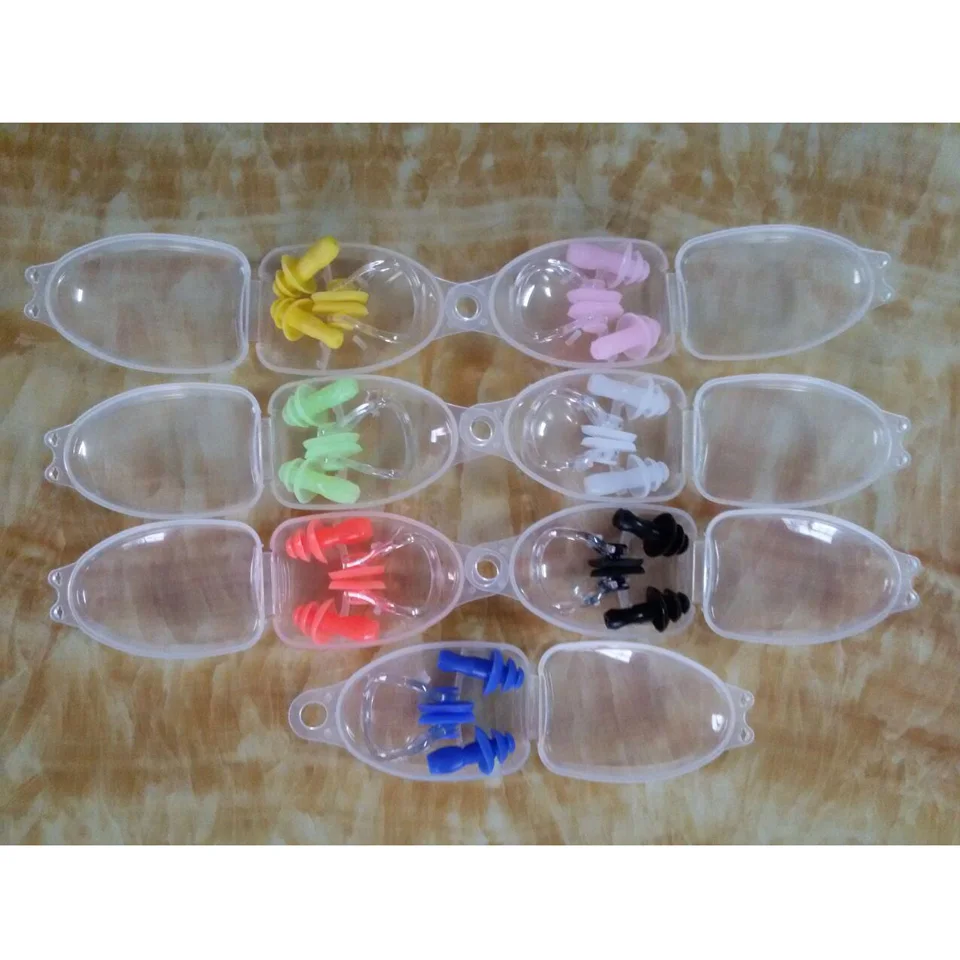 جودة عالية للماء سيليكون السباحة الأذن المقابس مشبك الأنف مجموعة مربع معبأة سدادة الأذن لتصفح الغوص والتعلم السباحة 06