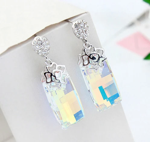 Новые кристаллы от Swarovski квадратные длинные висячие серьги женские серебряные