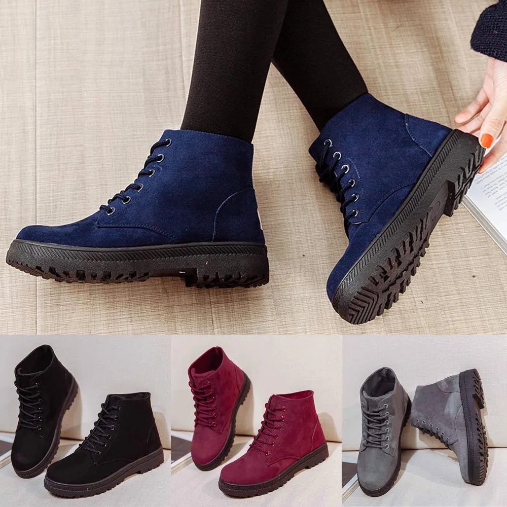 

Womens Ankle Boots Casual Canvas Shoes Student Flat Shoes Lace Up Boots Woman winter Lady Boots Women Fashion Hotselling Shoes