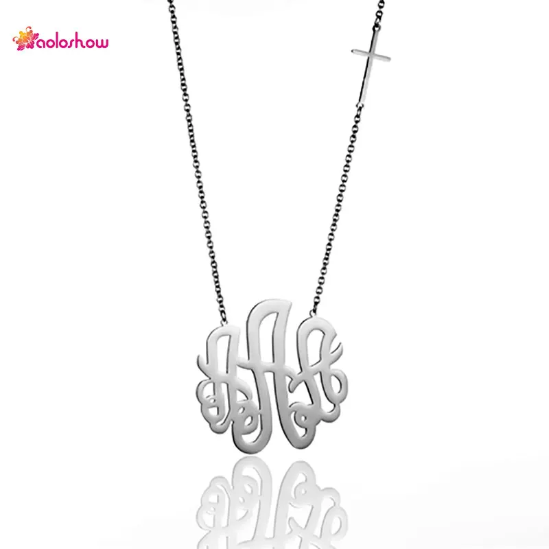 50mm Diameter Monogram Initial Necklace Silver Stainless Steel 3 50mm Diameter Monogram Initial Necklace
