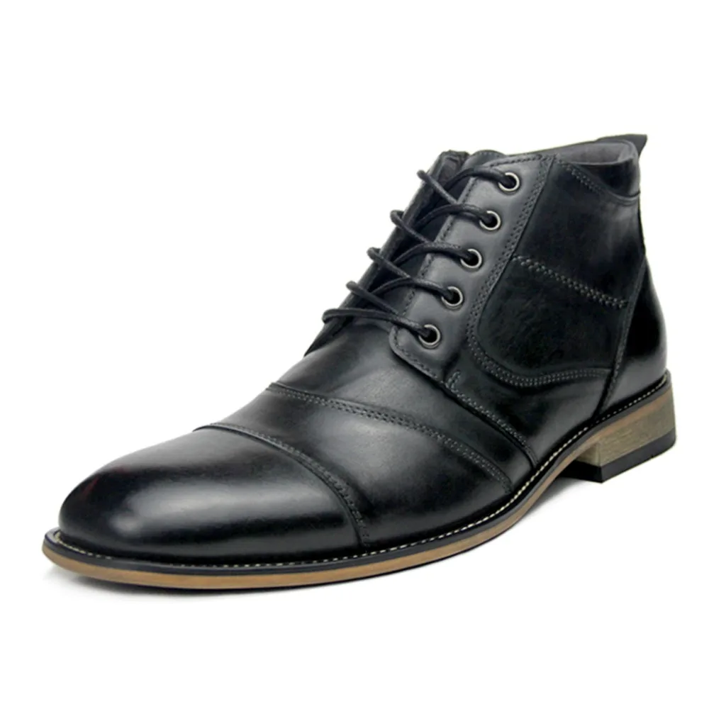 Dedo Tobillo Botas Corto Occidental Diseño Los Cuero Vestido Hombre Del Marrón brown Black Genuino Básicas Encaje Otto Hombres Zapatos Moda Pie Redondo De Vaca TAF8qzw